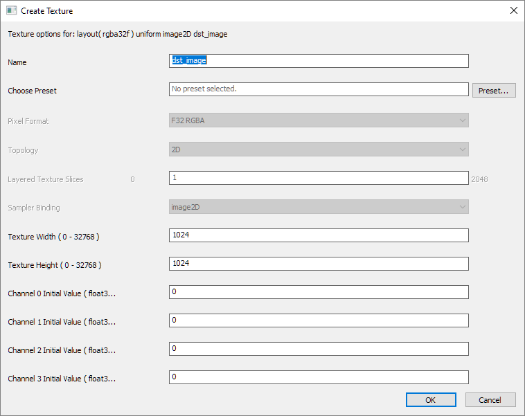 This is a picture of the create texture dialog.