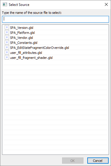 This is a picture of the dialog that allows you to select a fragment shader or include file.