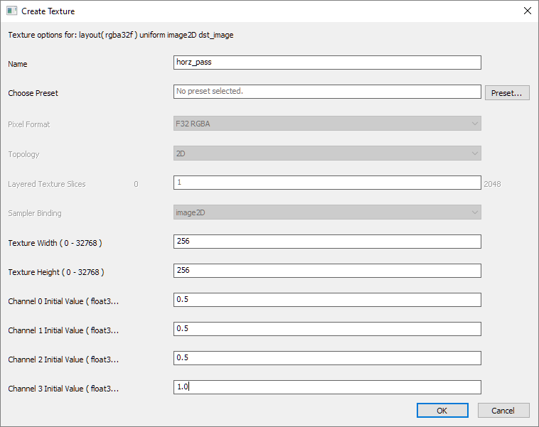 This is a picture of the create texture dialog.