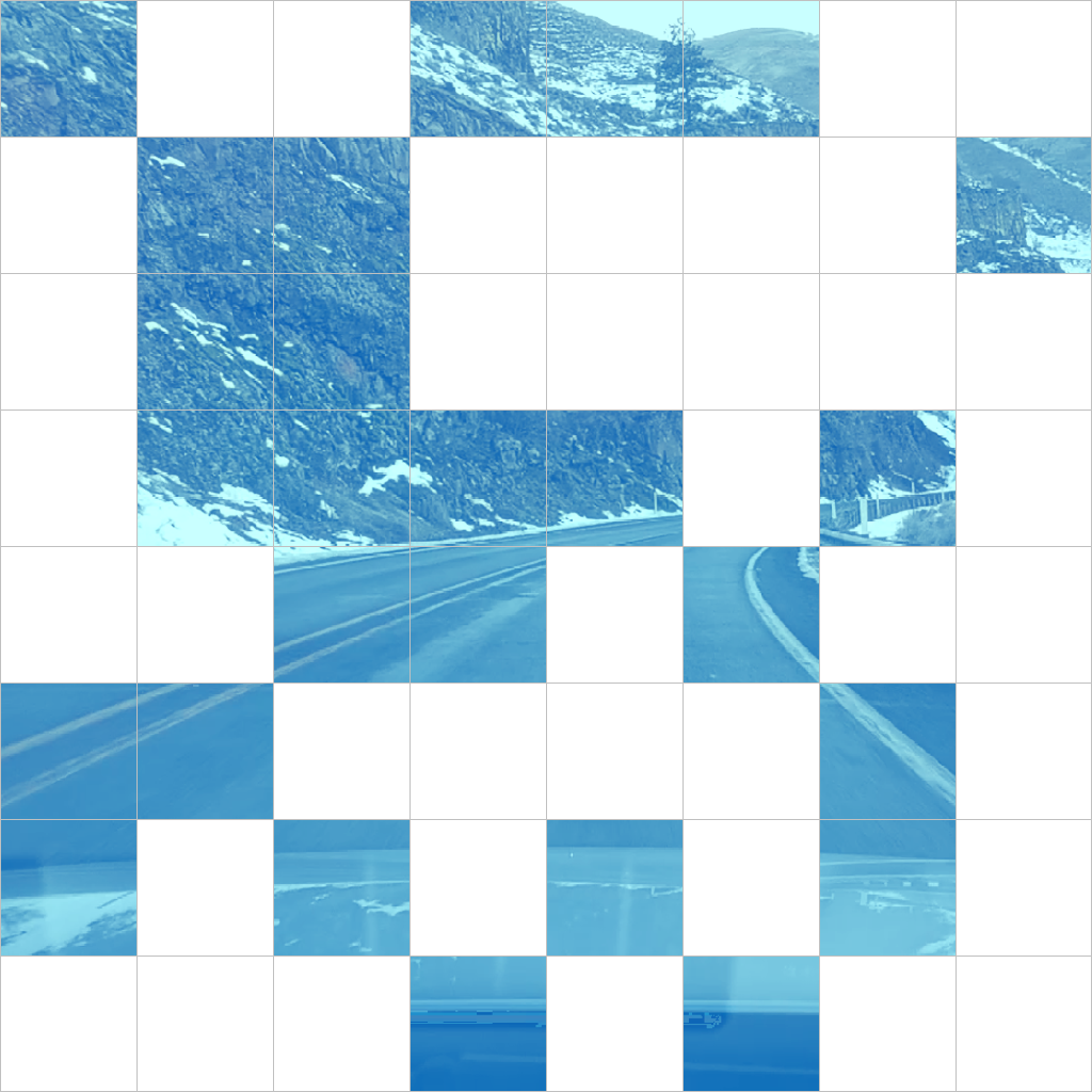 This is an image of a landscape being rendered over a grid of compute shader warps.